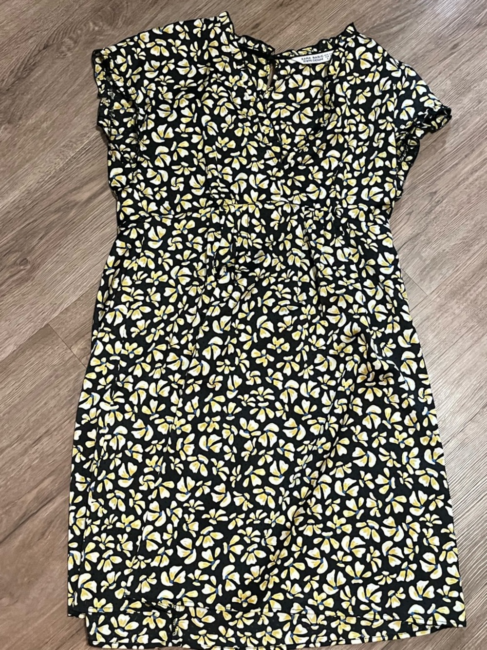 Zara Black Floral Print Women’s Dress with Yellow Accents